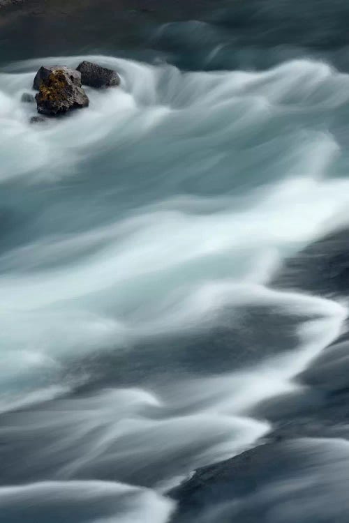 Iceland, Hraunfossar, Hvita River. The Hvita River Flow Quickly, Creating Patterns With A Slow Shutter Speed.