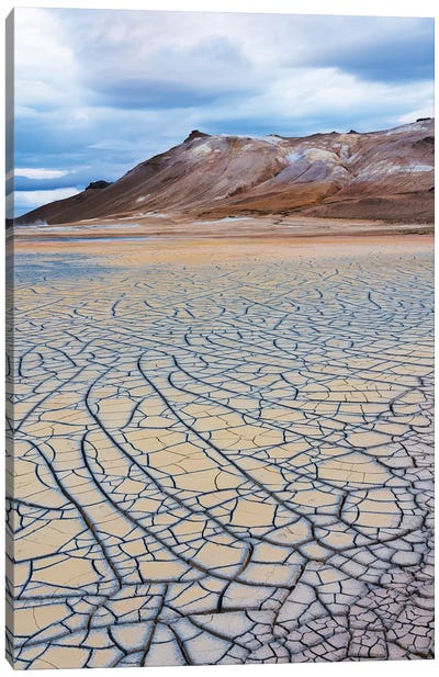 Iceland, Lake Myvatn District, Hverir Geothermal Area, Mud Flats. Patterns Of Drying Mud Near The Geothermal Area. Canvas Art Print