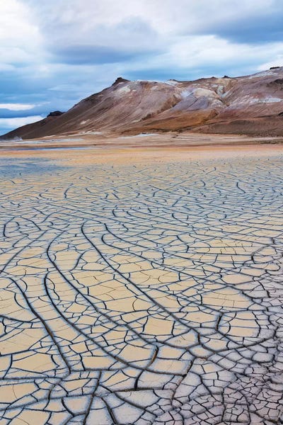 Iceland, Lake Myvatn District, Hverir Geothermal Area, Mud Flats. Patterns Of Drying Mud Near The Geothermal Area.