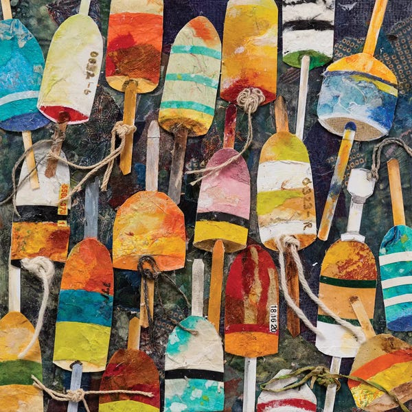 Kids Nautical Art: Buoy Collage Square by Edith Green