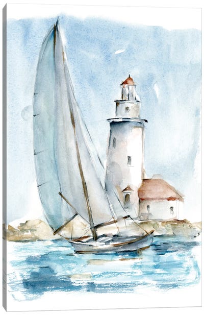 Sailing into The Harbor I Canvas Art Print - Lighthouse Art