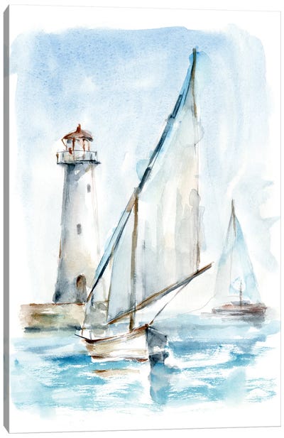 Sailing into The Harbor II Canvas Art Print - Lighthouse Art