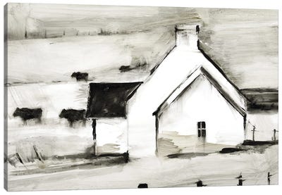 English Farmhouse I Canvas Art Print - Black & White Scenic