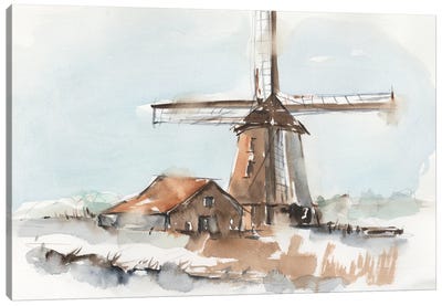 Windmill Watercolor I Canvas Art Print - Watermill & Windmill Art