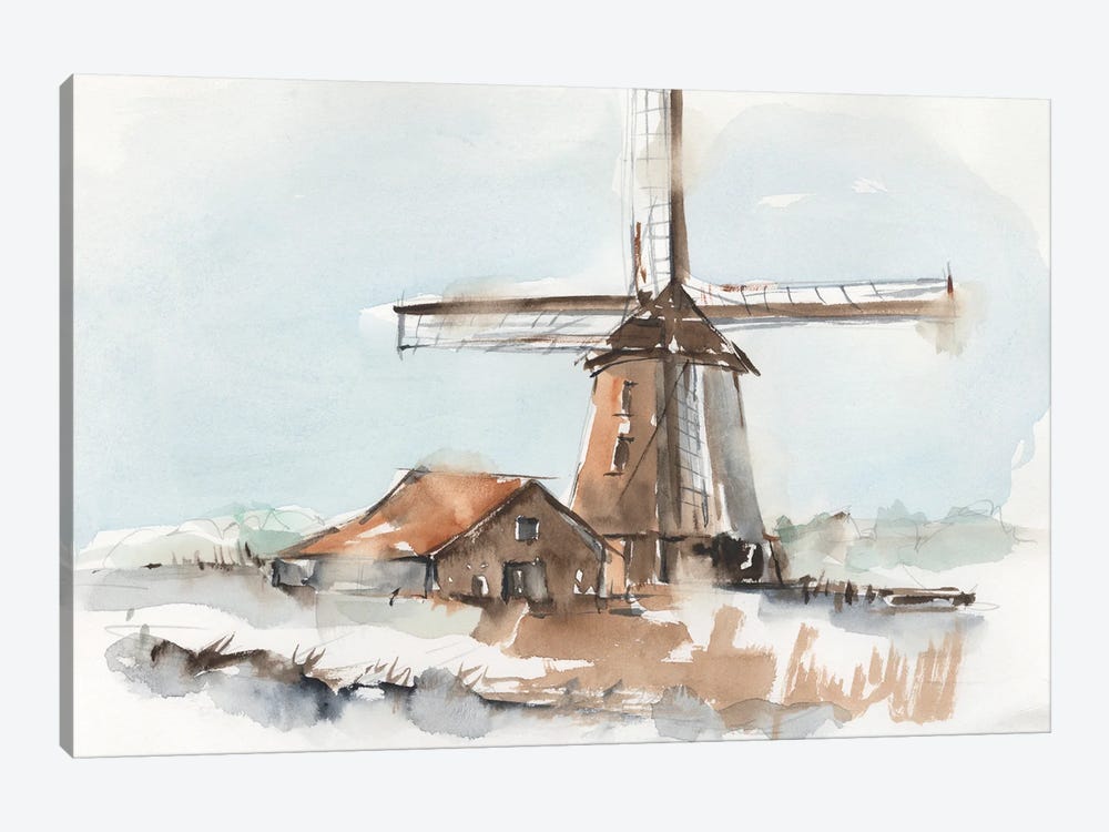 Windmill Watercolor I by Ethan Harper 1-piece Canvas Art Print