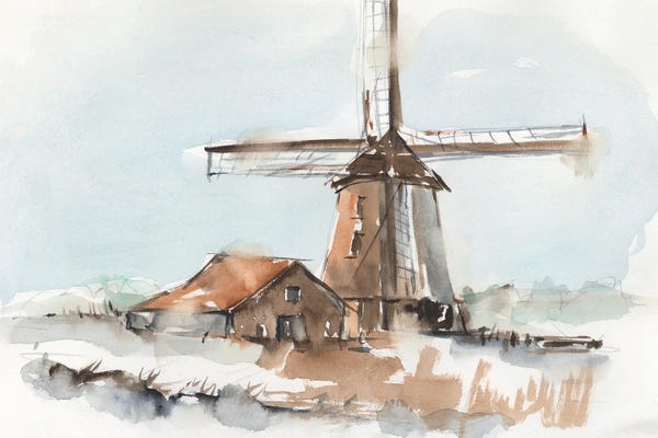 World Art Group: Windmill Watercolor I by Ethan Harper
