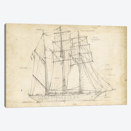 Sailboat Blueprint I Canvas Print #EHA136} by Ethan Harper Canvas Art Print