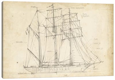 Sailboat Blueprint I Canvas Art Print - Boating & Sailing Art