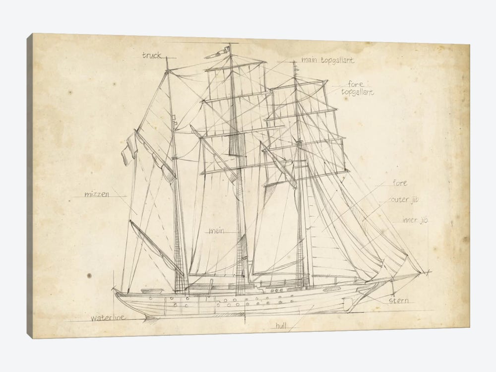 Sailboat Blueprint I by Ethan Harper 1-piece Art Print