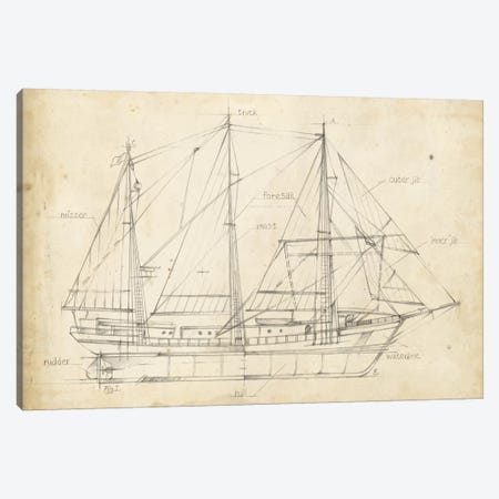 Sailboat Blueprint II Canvas Print #EHA137} by Ethan Harper Canvas Print