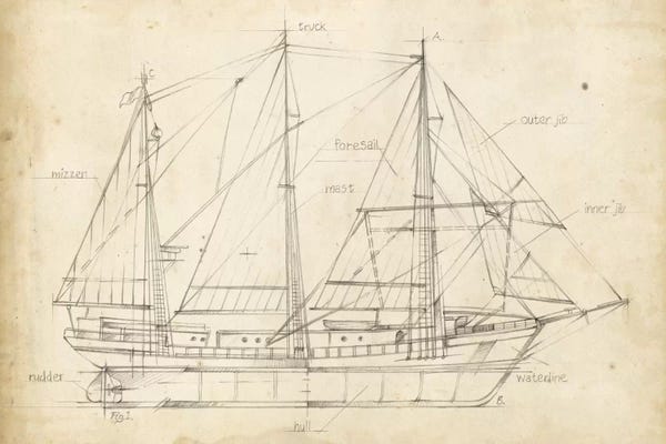 Sailboats: Sailboat Blueprint II by Ethan Harper