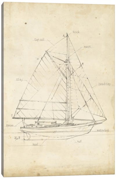 Sailboat Blueprint III Canvas Art Print - Boating