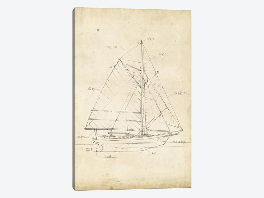 Sailboat Blueprint III by Ethan Harper 1-piece Canvas Print