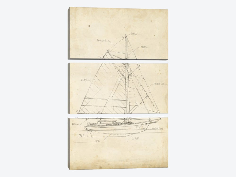 Sailboat Blueprint III by Ethan Harper 3-piece Art Print