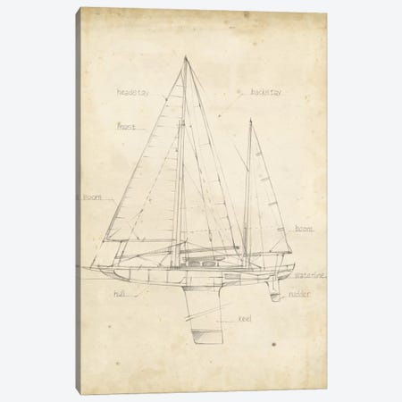 Sailboat Blueprint IV Canvas Print #EHA139} by Ethan Harper Canvas Artwork
