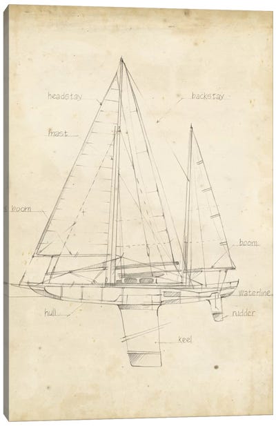 Sailboat Blueprint IV Canvas Art Print - Boating