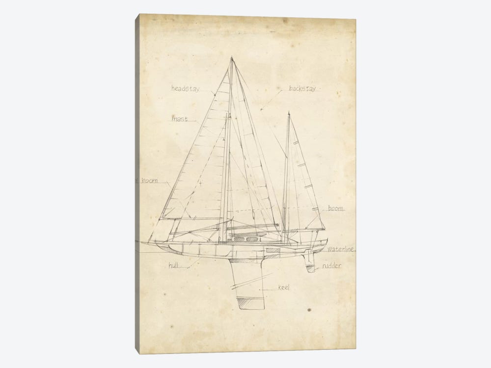 Sailboat Blueprint IV by Ethan Harper 1-piece Canvas Art