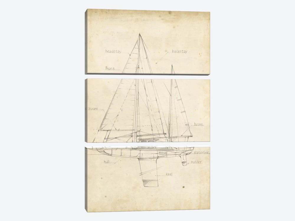 Sailboat Blueprint IV by Ethan Harper 3-piece Canvas Art