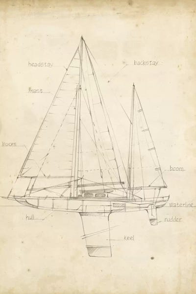 Blueprints & Patent Sketches: Sailboat Blueprint IV by Ethan Harper