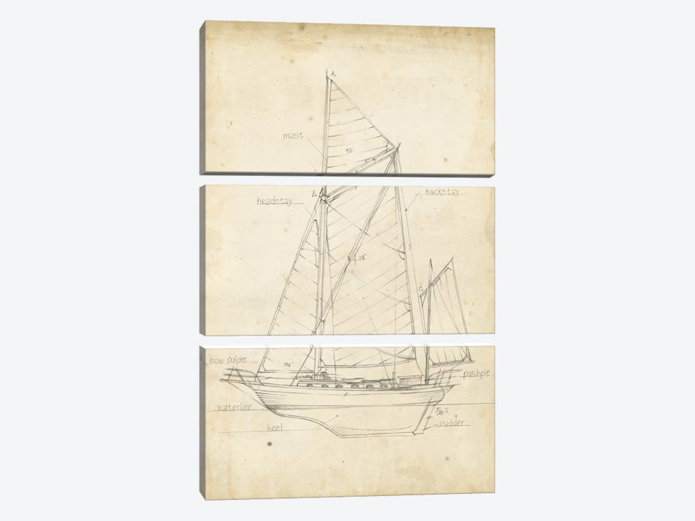 Sailboat Blueprint V by Ethan Harper 3-piece Canvas Artwork