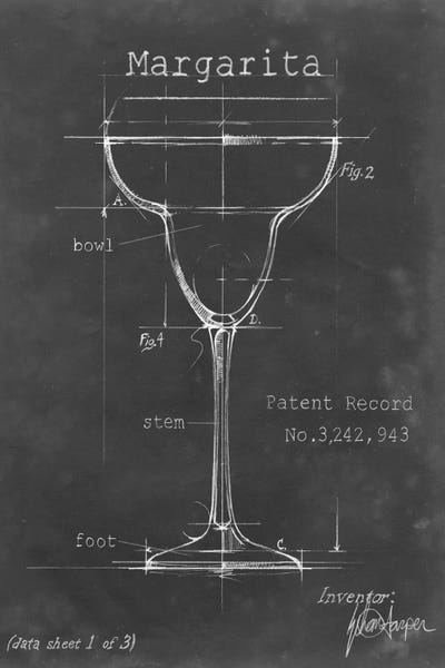 Large Black & White Art - Canvas Prints: Barware Blueprint VI by Ethan Harper