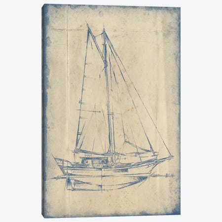 Yacht Blueprint III Canvas Print #EHA229} by Ethan Harper Canvas Art