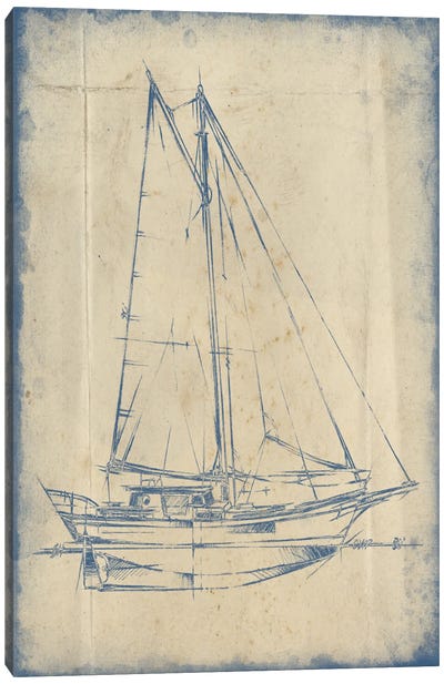 Yacht Blueprint III Canvas Art Print - Yachts