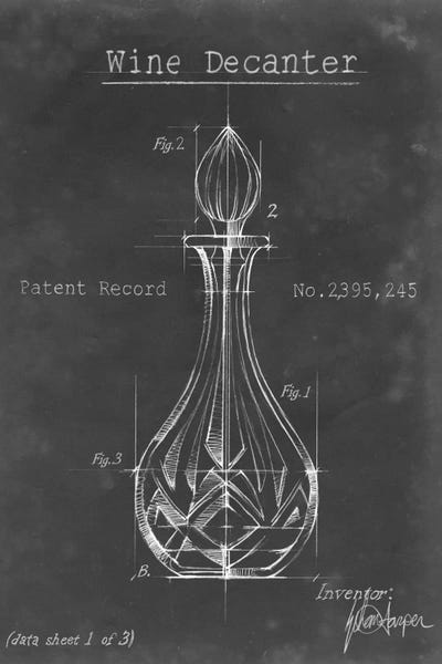 Large Black & White Art - Canvas Prints: Barware Blueprint VIII by Ethan Harper
