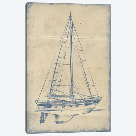 Yacht Blueprint IV Canvas Print #EHA230} by Ethan Harper Art Print