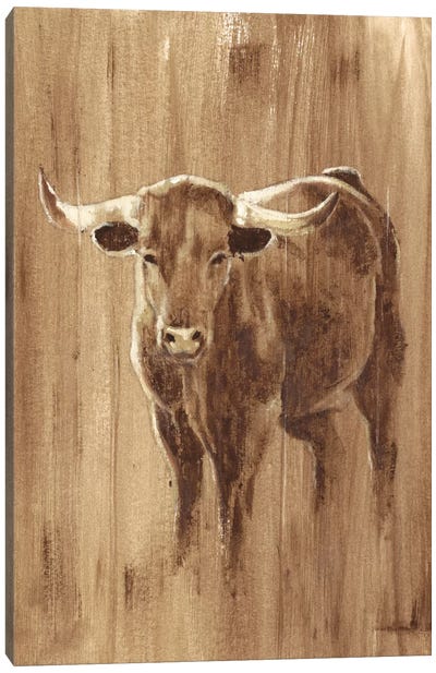 Wood Panel Longhorn Canvas Art Print - Ethan Harper