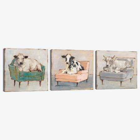 Moo-ving In Triptych Canvas Print Set #EHA3HSET003} by Ethan Harper Canvas Artwork