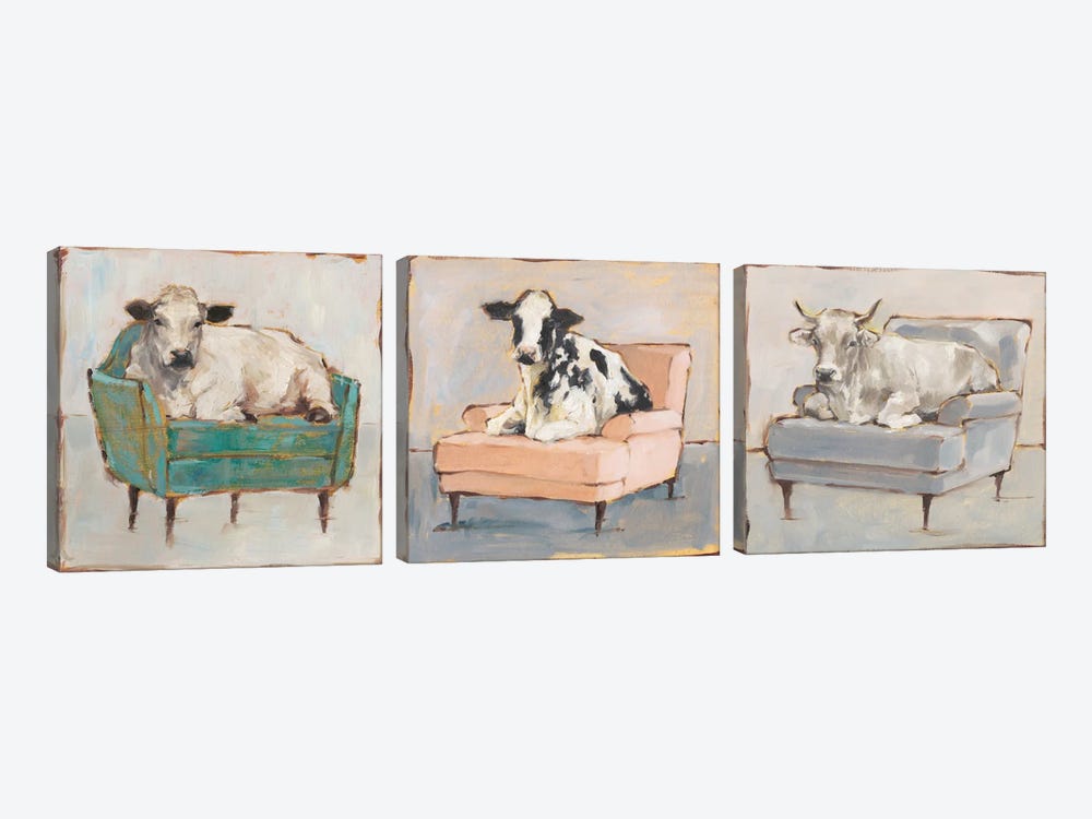 Moo-ving In Triptych by Ethan Harper 3-piece Canvas Artwork