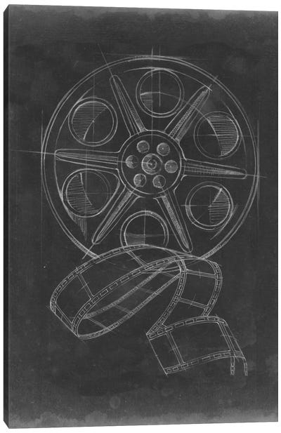 Film & Reel Blueprint I Canvas Art Print - Home Theater Art