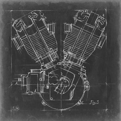 Motorcycle Engine Blueprint III by Ethan Harper metal wall art