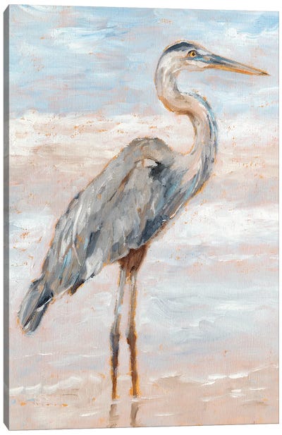 Beach Heron I Canvas Art Print - Great Blue Heron Art
