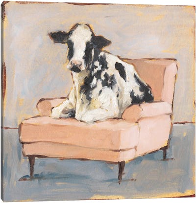 Moo-ving In II Canvas Art Print - Cow Art