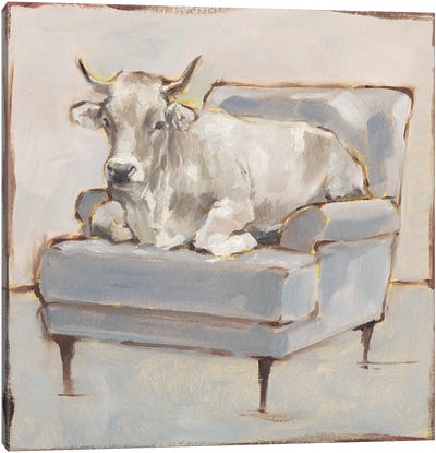 Moo-ving In III Canvas Art Print - Farm Animal Art