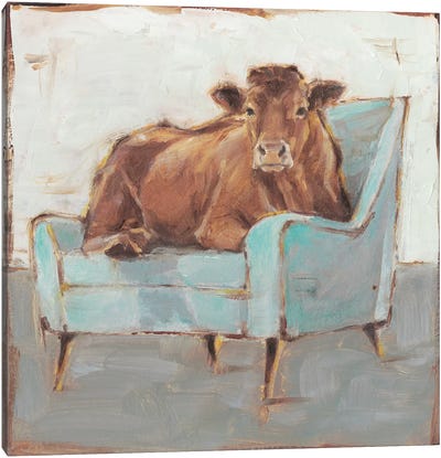 Moo-ving In IV Canvas Art Print - Farm Animals
