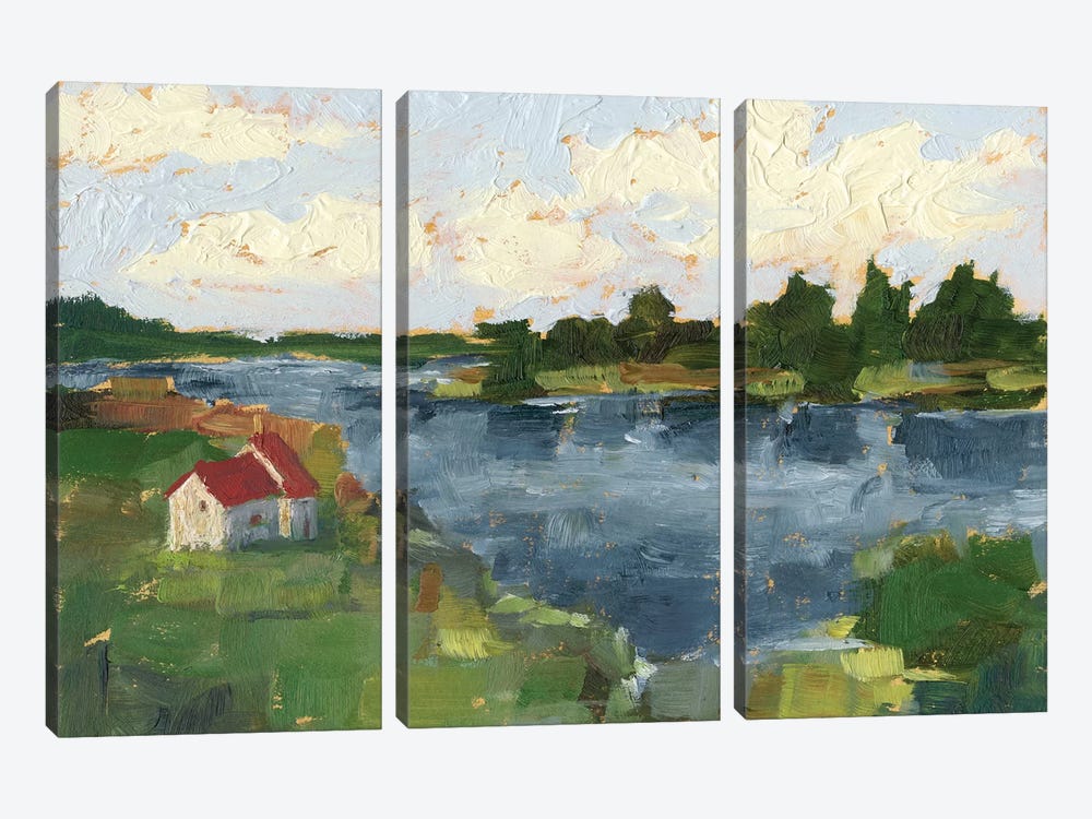 Lakeside Cottages I by Ethan Harper 3-piece Canvas Art Print