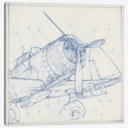 Airplane Mechanical Sketch I Canvas Print #EHA684} by Ethan Harper Canvas Print