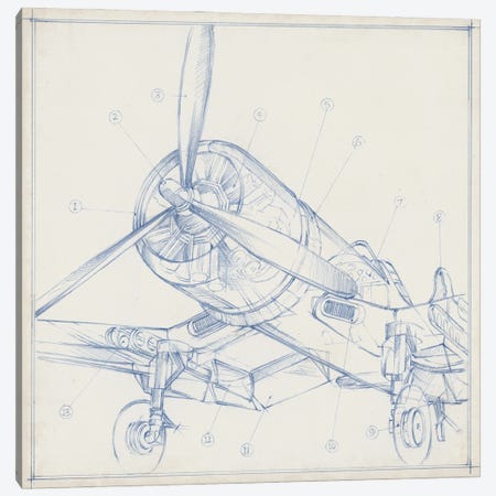 Airplane Mechanical Sketch II Canvas Print #EHA685} by Ethan Harper Canvas Print