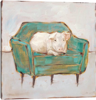 Creature Comforts VI Canvas Art Print - Pig Art