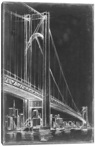 Suspension Bridge Blueprint I Canvas Art Print - Gray Art