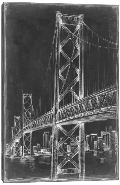 Suspension Bridge Blueprint II Canvas Art Print - Industrial Office Art
