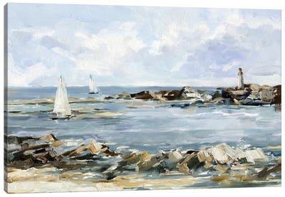 Rocky Shore Coastline II Canvas Art Print - Boat Art