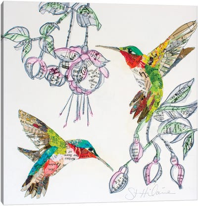 Hummers And Blooms II Canvas Art Print - Hummingbird Art