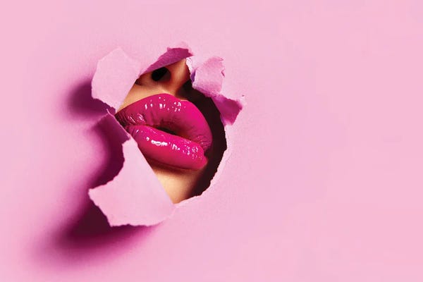 Preppy Pop Art: Pink Color Peep Lips by Unknown Artist