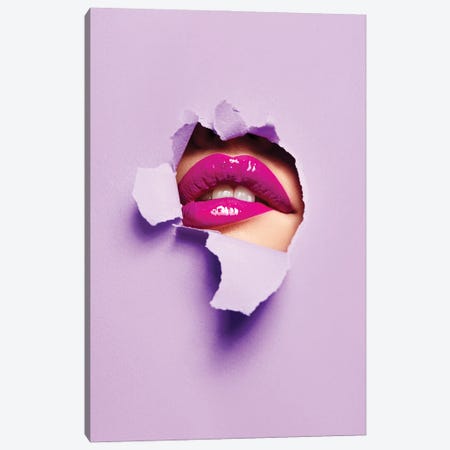 Purple Color Peep Lips Canvas Print #EHS14} by Unknown Artist Art Print
