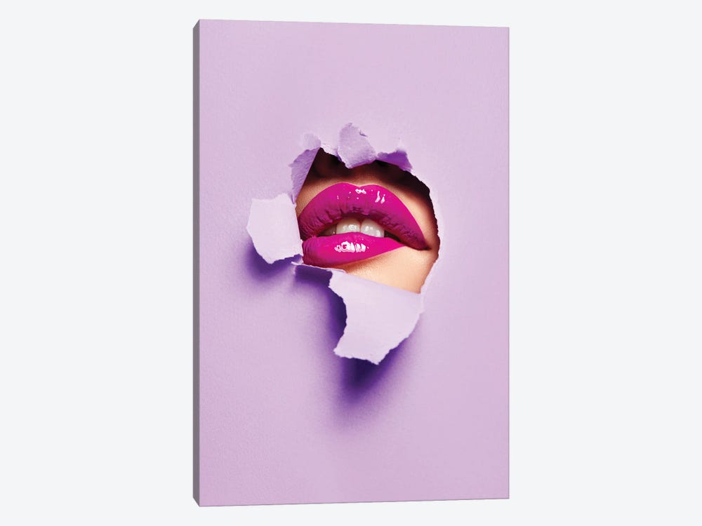 Purple Color Peep Lips by Unknown Artist 1-piece Canvas Print