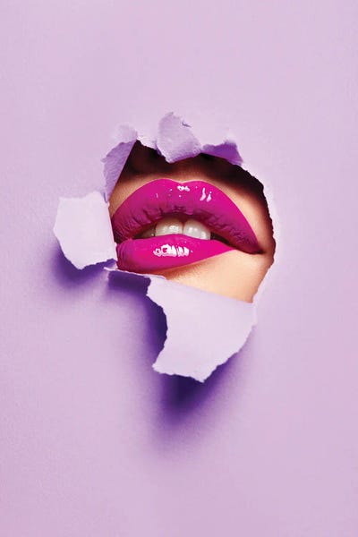 Preppy Pop Art: Purple Color Peep Lips by Unknown Artist